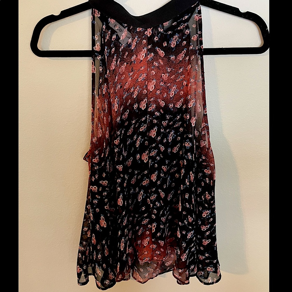 BCBGeneration Sheer Floral Halted Top w Faux Bow